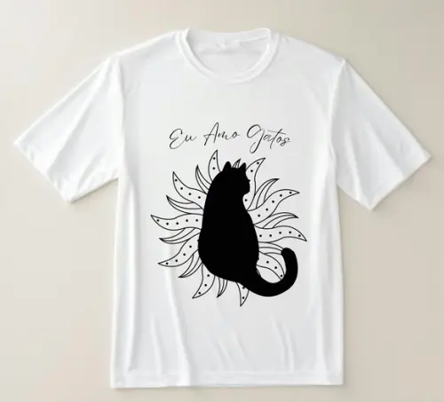 Camiseta Eu Amo Gatos Silhueta Preta