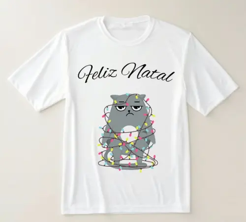 Camiseta Feliz Natal com Gato Divertido ? Humor e Estilo Nat