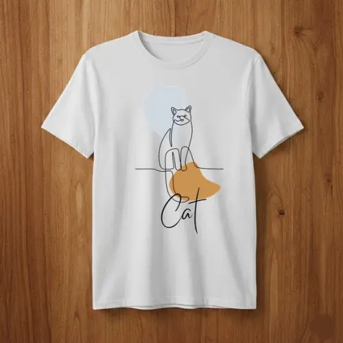 Camiseta Gato Minimalista One Line Art
