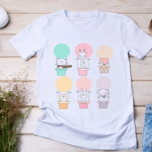Camiseta Infantil Bichinhos Fofos em Balões