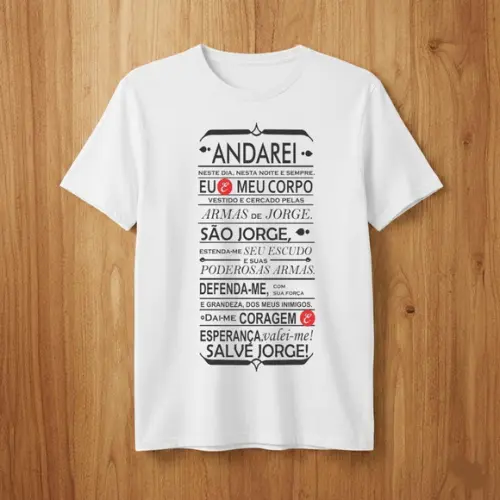 Camiseta Oração de São Jorge - Andarei Vestido e Cercado