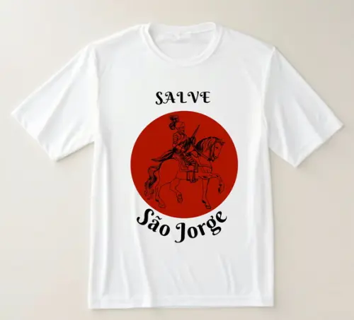 Camiseta Salve São Jorge - Design Red Circle Minimalista