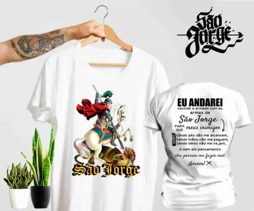 Camiseta São Jorge "guerreiro de Fé" - Estampa Frente e Vers