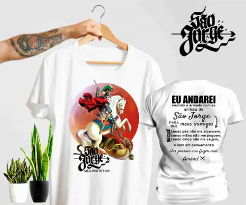 Camiseta São Jorge Guerreiro - Estampa Frente e Verso