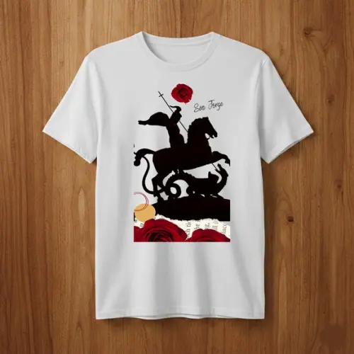 Camiseta São Jorge Guerreiro das Rosas Arte Contemporânea