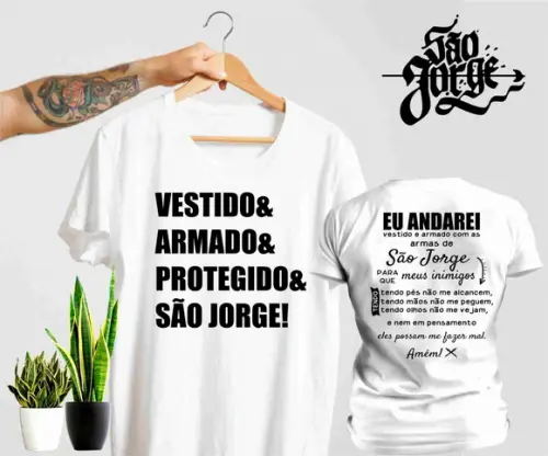 Camiseta São Jorge Vestido & Armado e Protegido