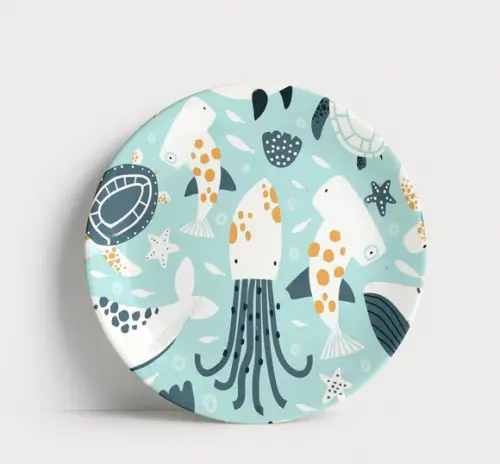 Prato de Porcelana Fundo do Mar Ilustrado - Estilo Coastal