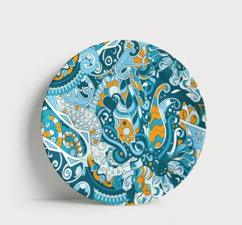 Prato Decorativo Abstrato Moderno Geométrico Azul Turquesa