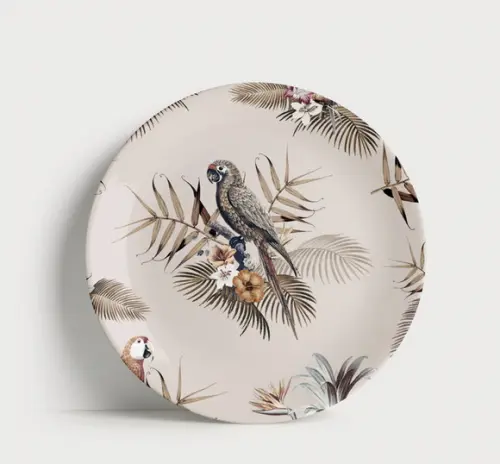 Prato Decorativo Arara e Palmeiras - Porcelana 21cm