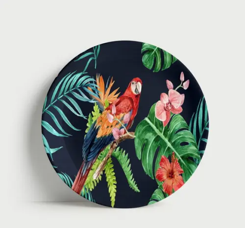 Prato Decorativo Arara Vermelha e Costela de Adão