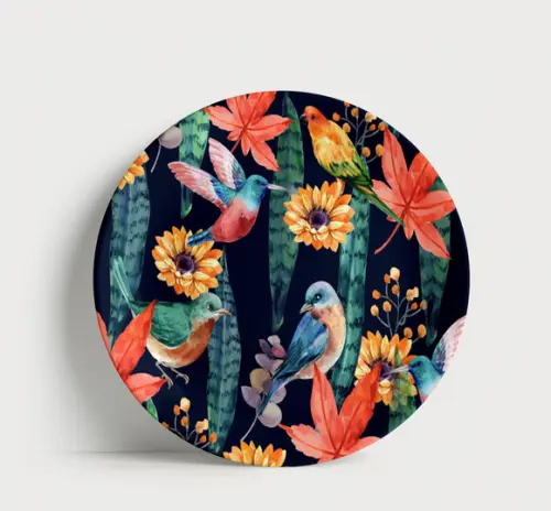 Prato Decorativo Beija-flor e Natureza Tropical