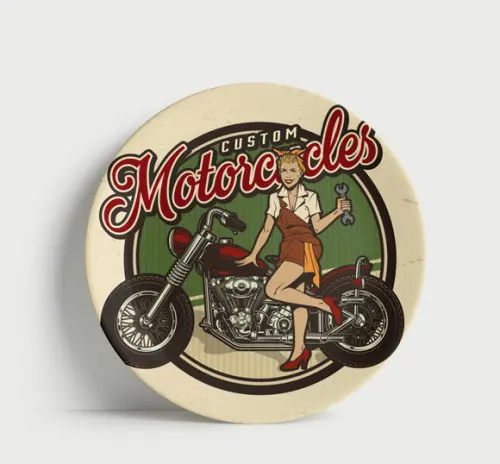 Prato Decorativo Custom Motorcycles Pin-up - Porcelana 21cm
