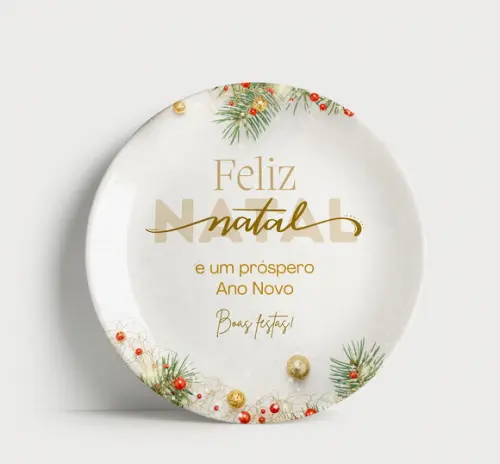 Prato Decorativo de Natal: Feliz Natal e Próspero Ano Novo
