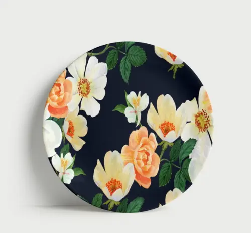 Prato Decorativo Floral Escuro - Rosas Clássicas e Elegantes