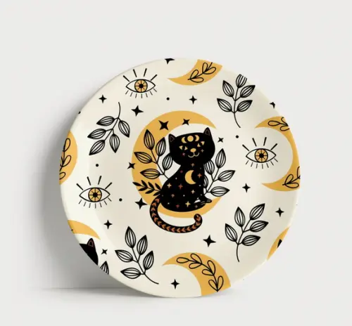 Prato Decorativo Gato Minimalista Pet Lover Felino Preto