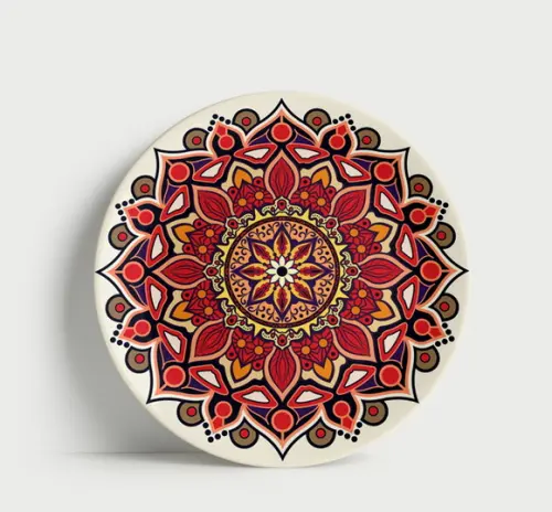 Prato Decorativo Mandala Colorida 21cm Porcelana