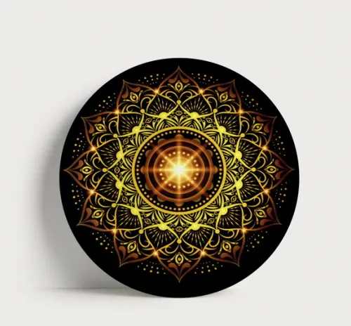 Prato Decorativo Mandala Dourada de Luxo 21cm Porcelana
