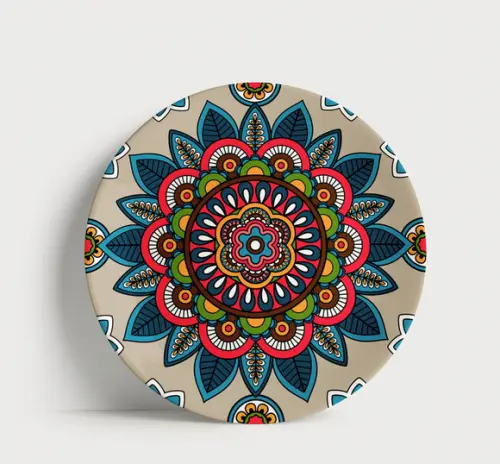 Prato Decorativo Mandala Étnica Azul e Terracota 21cm Porcel