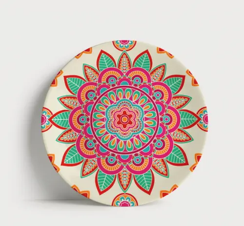 Prato Decorativo Mandala Floral Colorida 21cm Porcelana