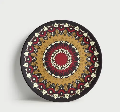 Prato Decorativo Mandala Folhagem de Outono 21cm Porcelana