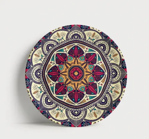 Prato Decorativo Mandala Geométrica Étnica 21cm Porcelana