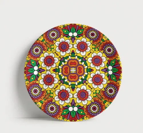 Prato Decorativo Mandala Geométrica Floral 21cm Porcelana