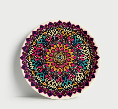 Prato Decorativo Mandala Geométrica Magenta e Marinho 21cm P