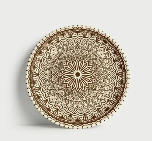 Prato Decorativo Mandala Hena Sépia 21cm Porcelana