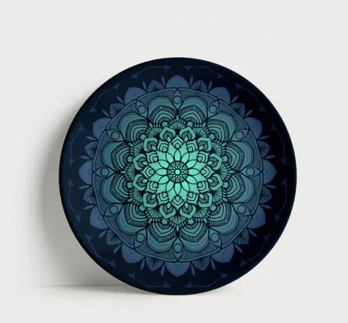 Prato Decorativo Mandala Mística Gradiente Azul 21cm Porcela