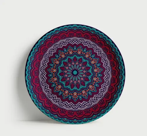 Prato Decorativo Mandala Imperial Turquesa e Rubi 21cm Porce