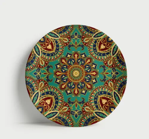 Prato Decorativo Mandala Imperial Turquesa e Ouro 21cm Porce