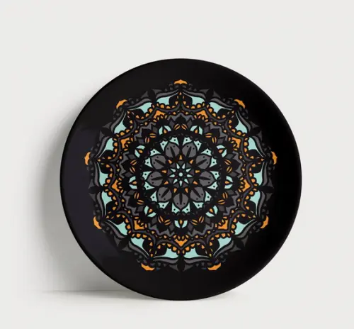 Prato Decorativo Mandala Moderna Dark 21cm Porcelana
