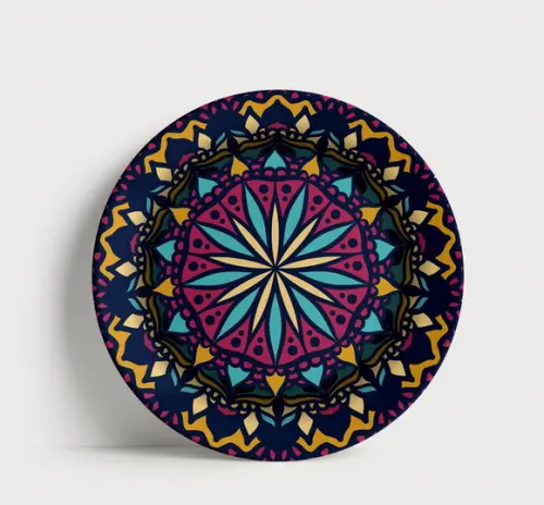 Prato Decorativo Mandala Noturna Vibrante 21cm Porcelana