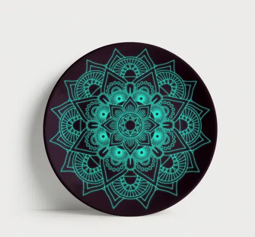 Prato Decorativo Mandala Neon Turquesa