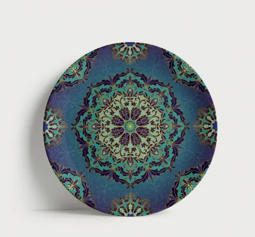 Prato Decorativo Mandala Royal Azul e Ouro - Porcelana 21cm