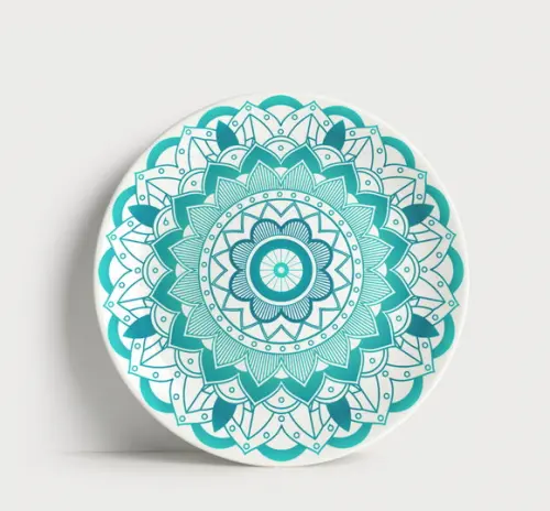 Prato Decorativo Mandala Turquesa e Aqua 21cm Porcelana