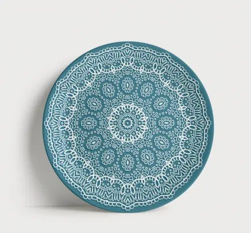 Prato Decorativo Mandala Turquesa Minimalista 21cm Porcelana