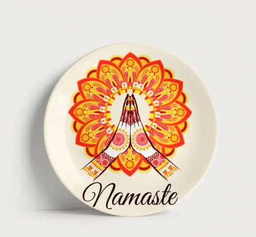 Prato Decorativo Namastê Mãos em Prece - Porcelana 21cm