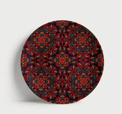 Prato Decorativo Padrão Mandala Étnico 21cm Porcelana