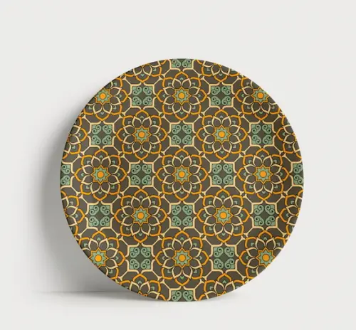 Prato Decorativo Padrão Mandala Vintage Étnico 21cm Porcelan