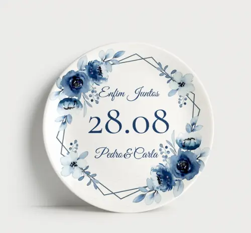 Prato Decorativo para Casamento: Enfim Juntos, Floral Azul