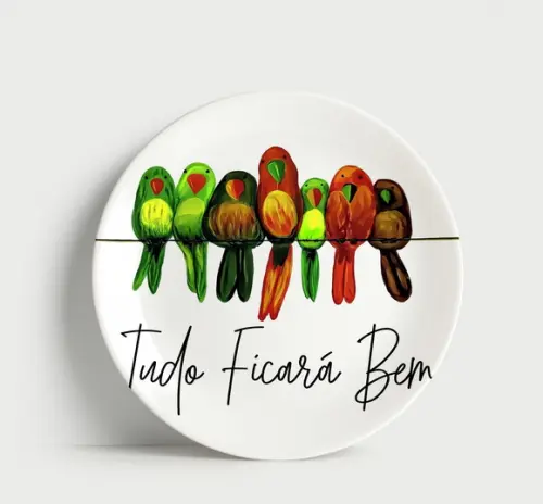 Prato Decorativo Pássaros Tudo Ficará Bem - Porcelana 21cm