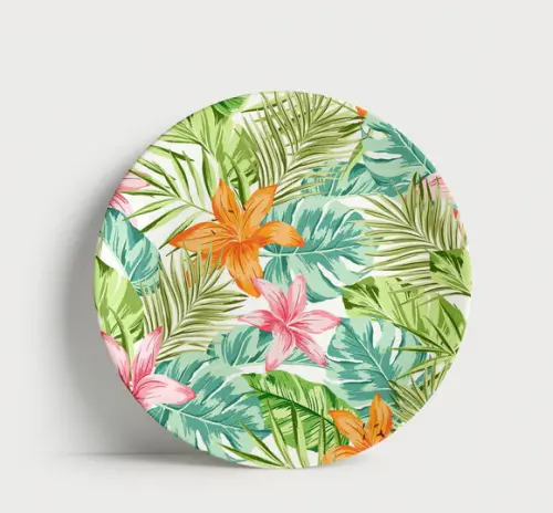 Prato Decorativo Tropical: Folhas e Flores Exuberantes