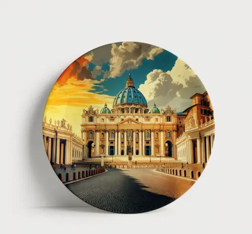 Prato Decorativo Vaticano 21cm em Porcelana com Suporte