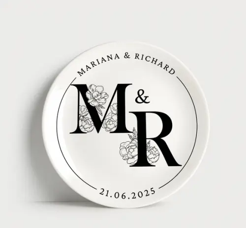Prato Personalizado para Casamento e Noivado: Monograma