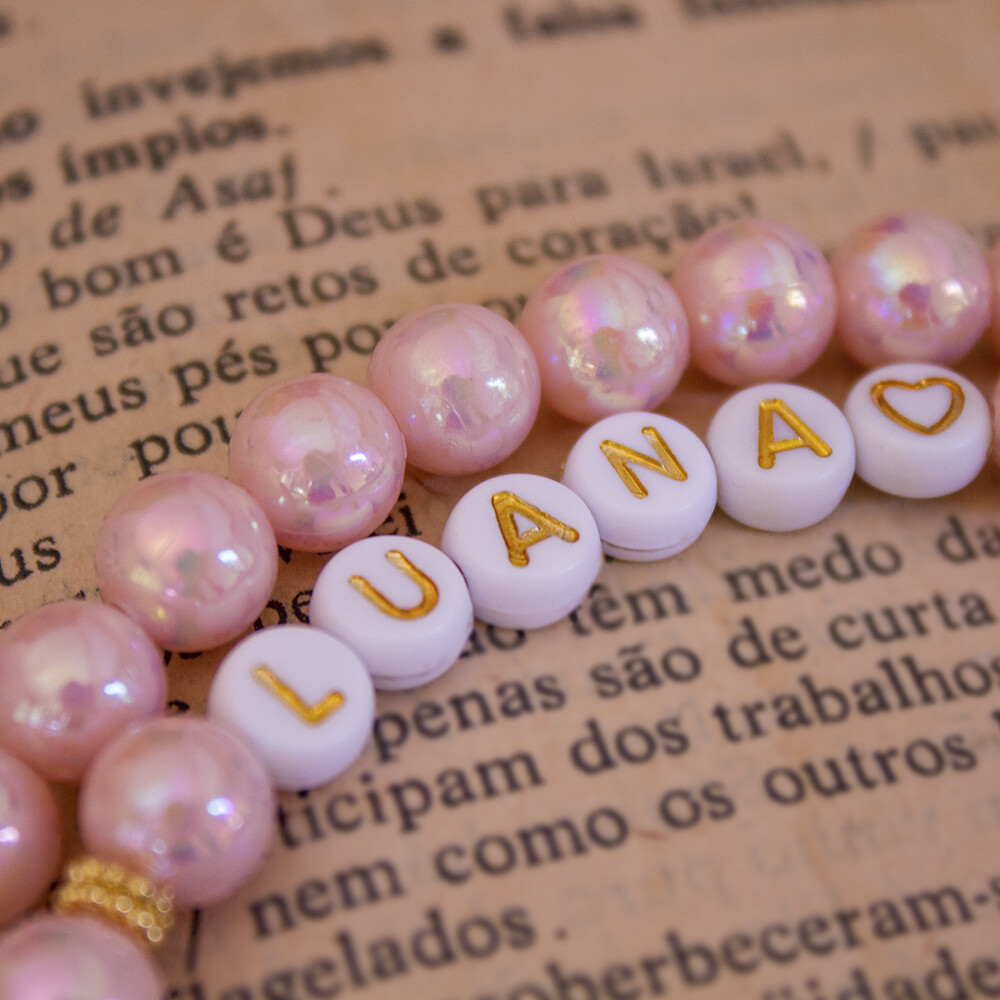 Terço Infantil Personalizado Nome - Batizado - Anjinho Rosa