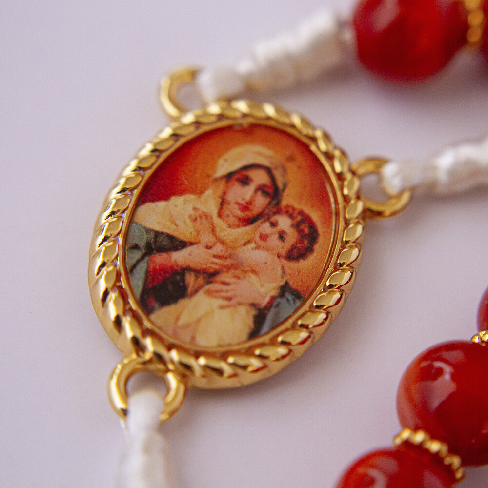 Terço Mãe Rainha Vermelho Bordô | Artesanal