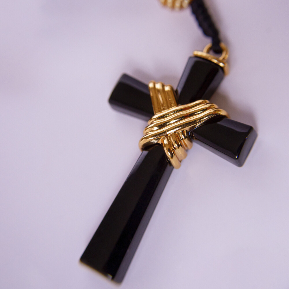 Terço Santa Rita de Cássia Preto Dourado | Presente Católico