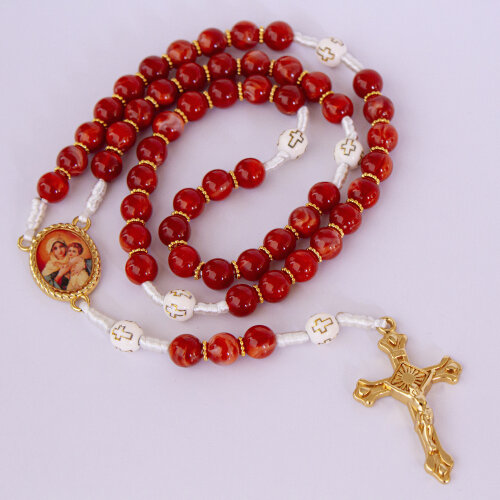 Terço Mãe Rainha Vermelho Bordô | Artesanal