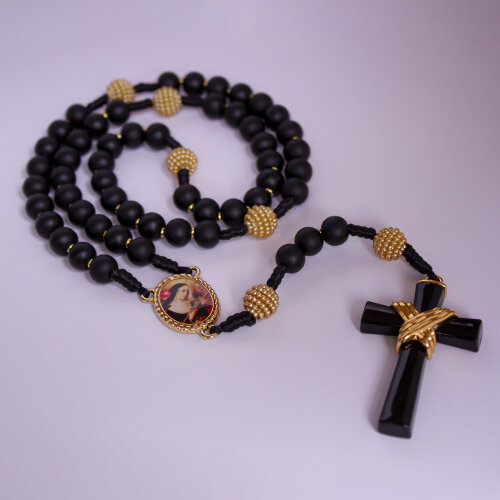Terço Santa Rita de Cássia Preto Dourado | Presente Católico